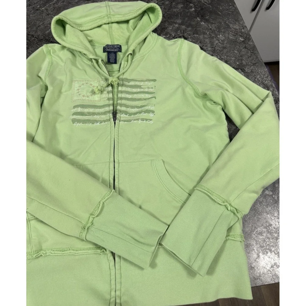 Vtg Polo Jeans Co Ralph Lauren Womens Zip Up Hooded Sweatshirt Y2K Flag Green L - Picture 2 of 11